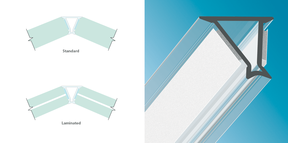 Joint sec autocollant vertical en verre | Forme en I | Pour une utilisation  sur des cloisons de verre | 8mm Verre | 80 cm, 90 cm, 140 cm, 200 cm ou